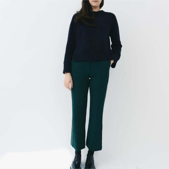 Sandro Paris Khol Green Wide Leg Stripe Ponte Stretch Knit Trouser Pants - Picture 1 of 14